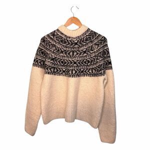 H&M Jacquard-Knit Sweater Cream Black Fair Isle Print Knit M